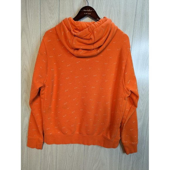 Nike Men Hoodie Large Orange Swoosh Graphic All Over Front Pocket Pullover READ - Picture 3 of 10